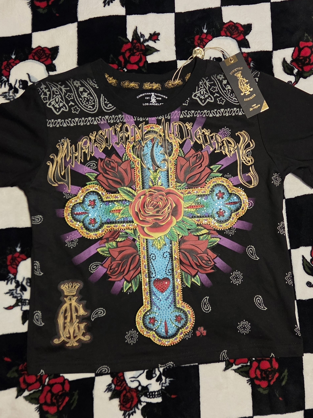 Christian Audigier Kids Black Graphic Cross Tee - Black